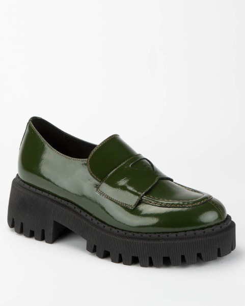 Green leather moccasin on...