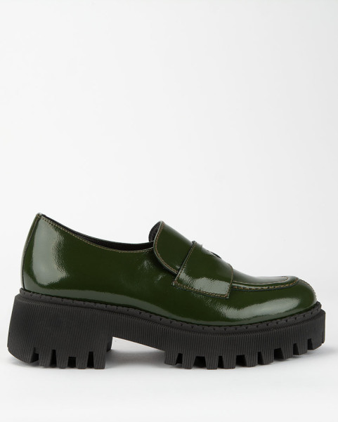 Green leather moccasin on platform BOTIMO