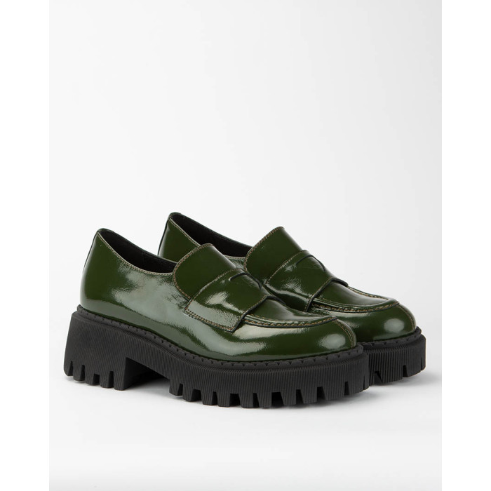 Green leather moccasin on platform BOTIMO
