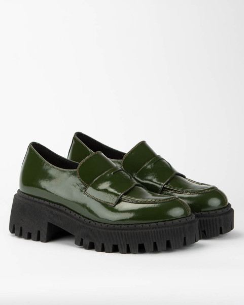 Green leather moccasin on platform BOTIMO