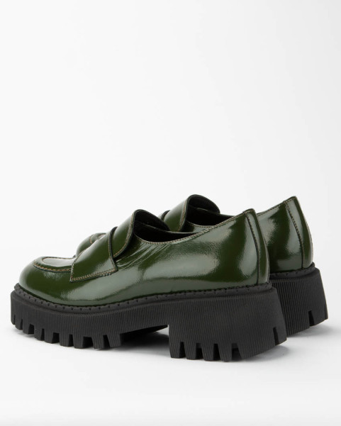 Green leather moccasin on platform BOTIMO