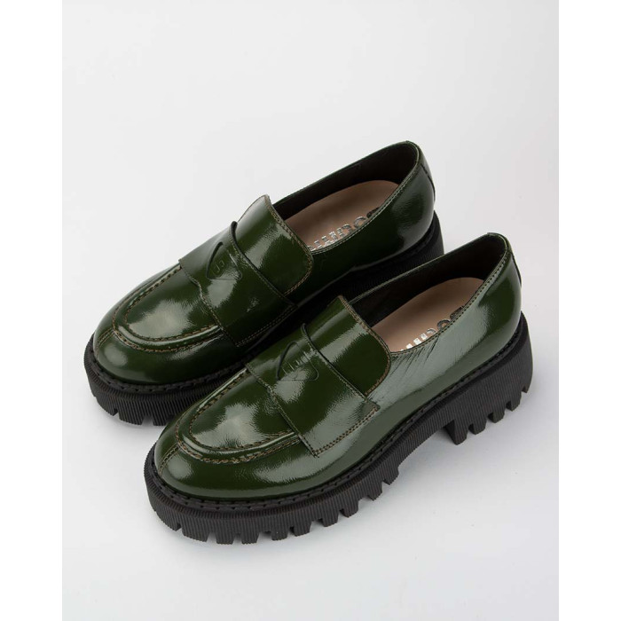 Green leather moccasin on platform BOTIMO