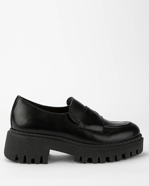 Black leather moccasin with platform BOTIMO