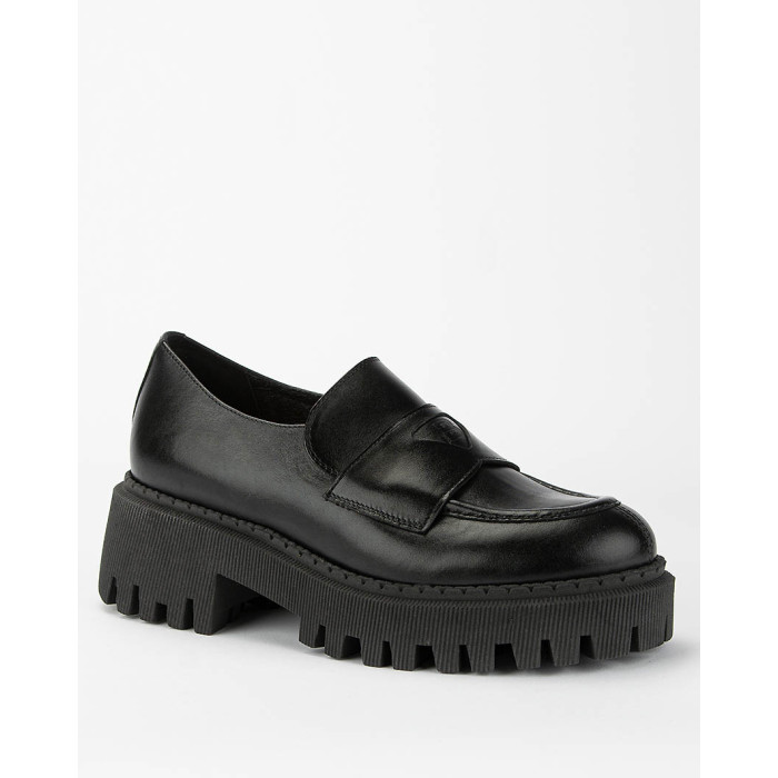 Black leather moccasin with platform BOTIMO