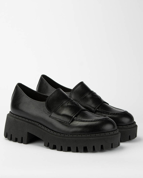 Black leather moccasin with platform BOTIMO