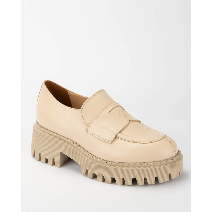 Beige leather moccasin on platform BOTIMO