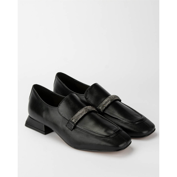 Black leather moccasins with low heel BOTIMO