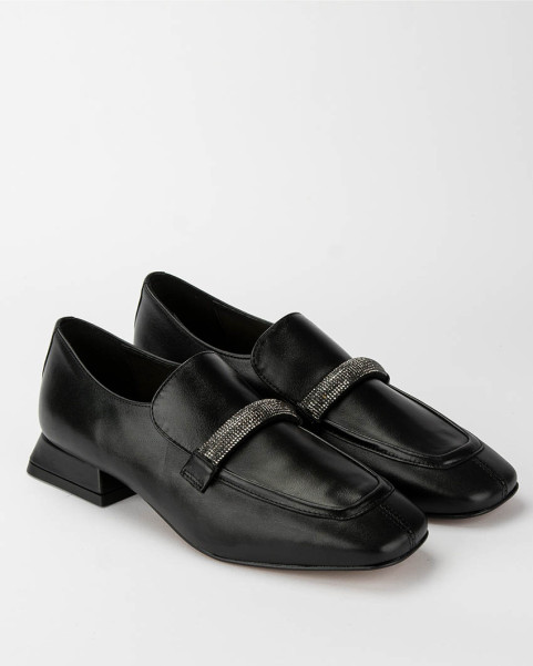 Black leather moccasins with low heel BOTIMO