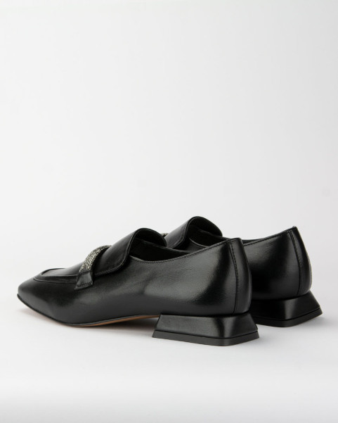 Black leather moccasins with low heel BOTIMO