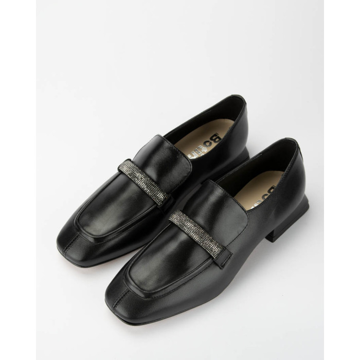 Black leather moccasins with low heel BOTIMO