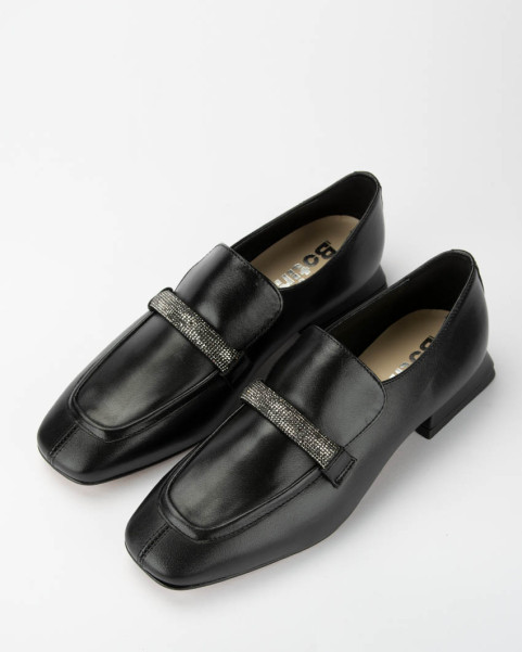 Black leather moccasins...