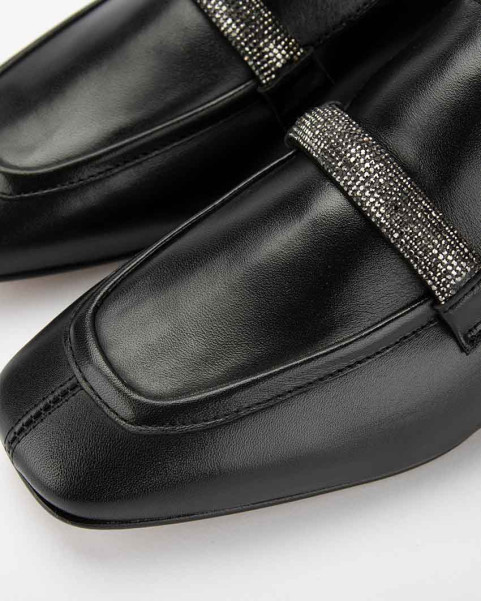 Black leather moccasins with low heel BOTIMO