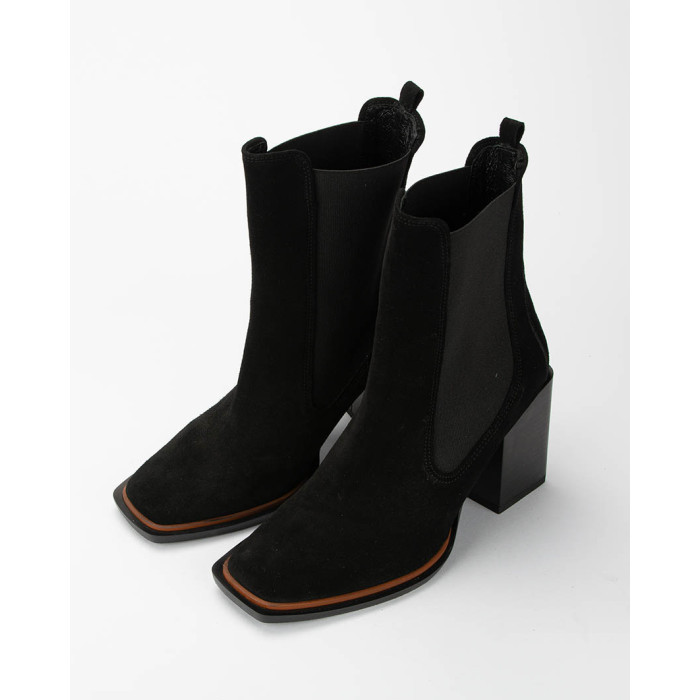 Czarne botki na obcasie ze skóry nubukowej BOTIMO