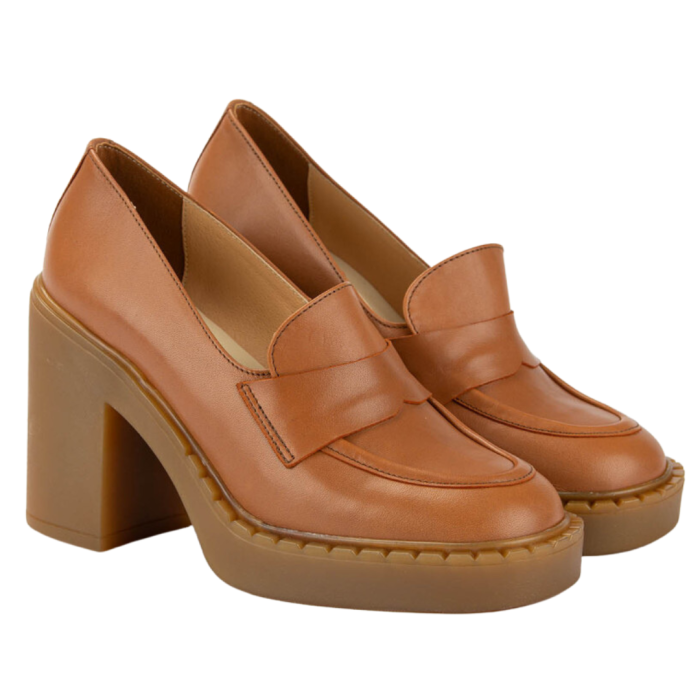 Red leather pumps on a thick sole