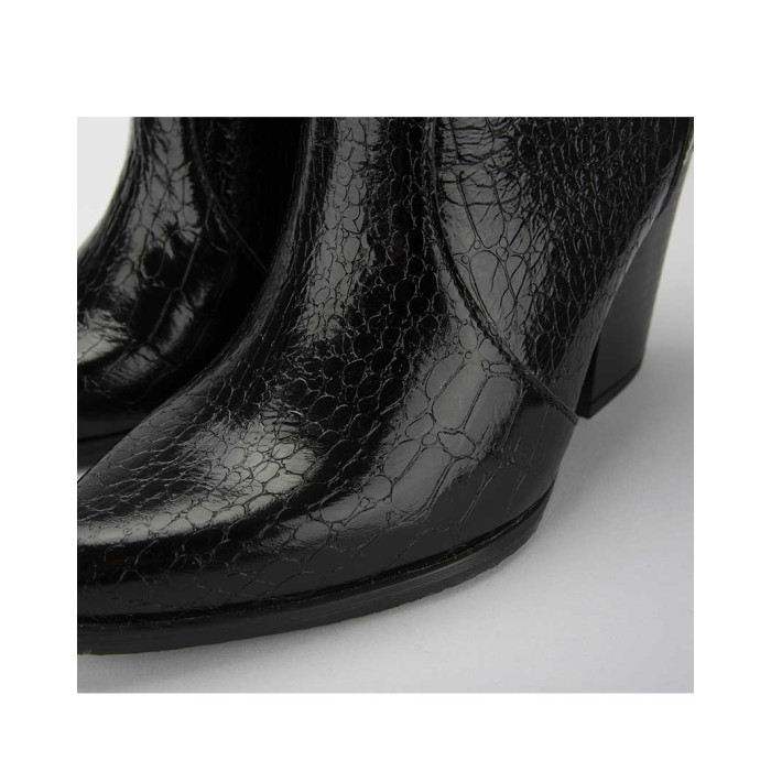 Black croco cowboy boots with thick heel