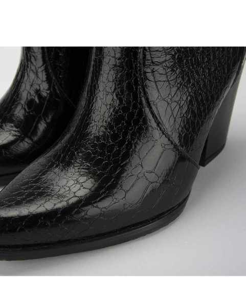 Black croco cowboy boots with thick heel