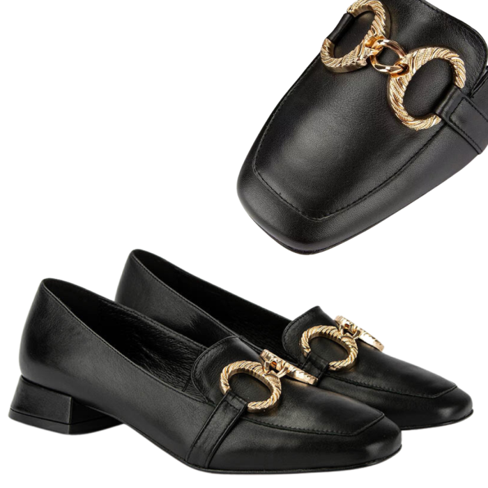 Black leather moccasins with low heel BOTIMO