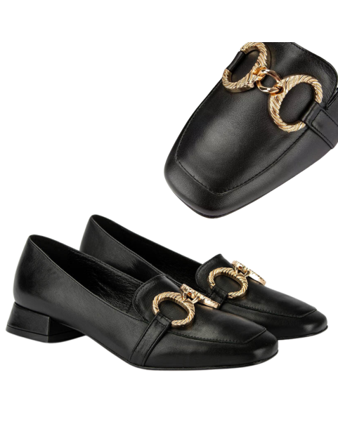 Black leather moccasins with low heel BOTIMO