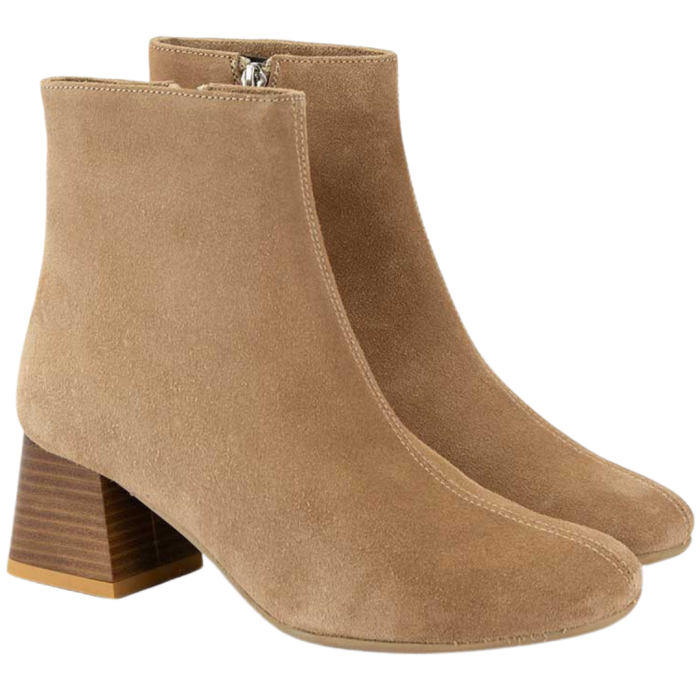Beige velour boots on 5cm heel