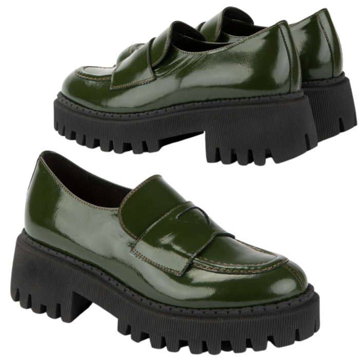 Green leather moccasin on platform BOTIMO
