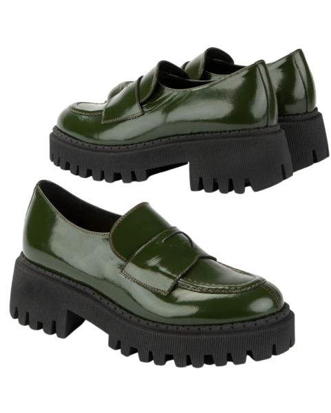 Green leather moccasin on platform BOTIMO