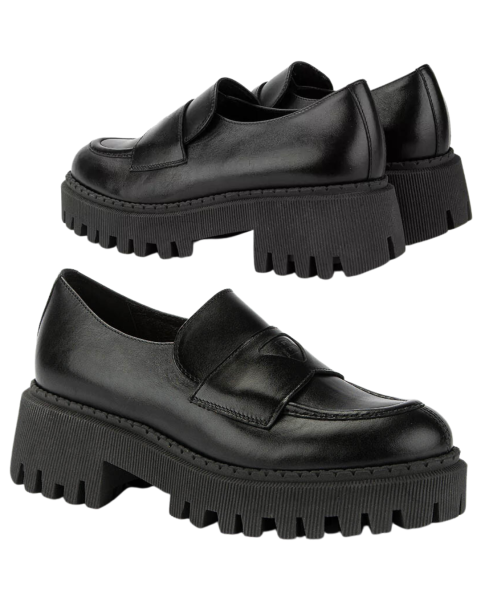 Black leather moccasin with platform BOTIMO