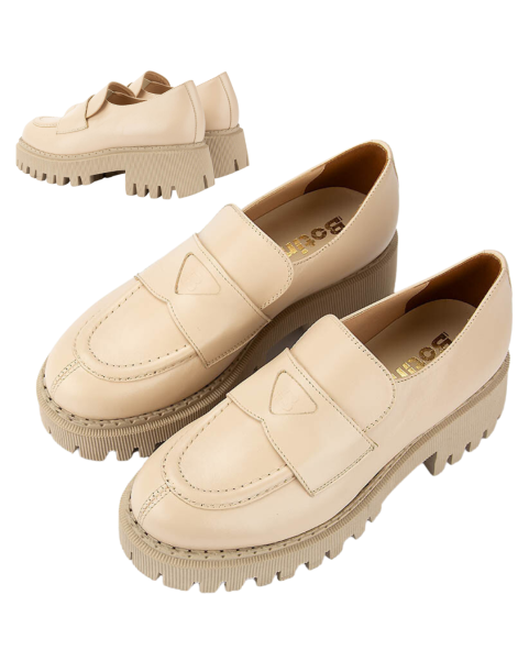 Beige leather moccasin on platform BOTIMO