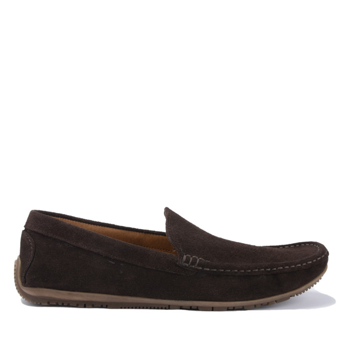 Brown men's moccasins velour leather