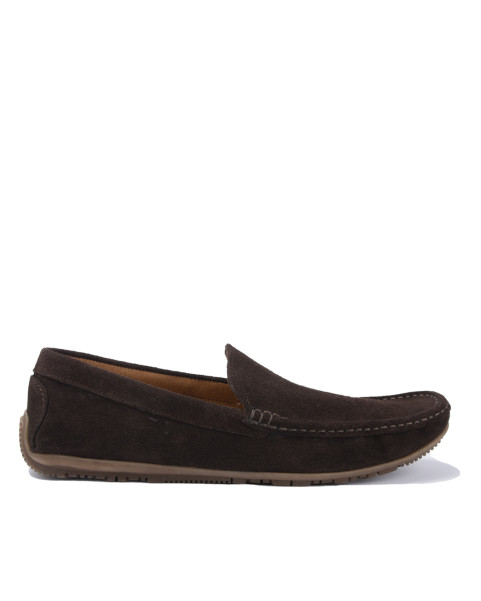 Brown men's moccasins velour leather