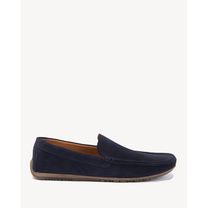 Navy blue moccasins for men velour leather