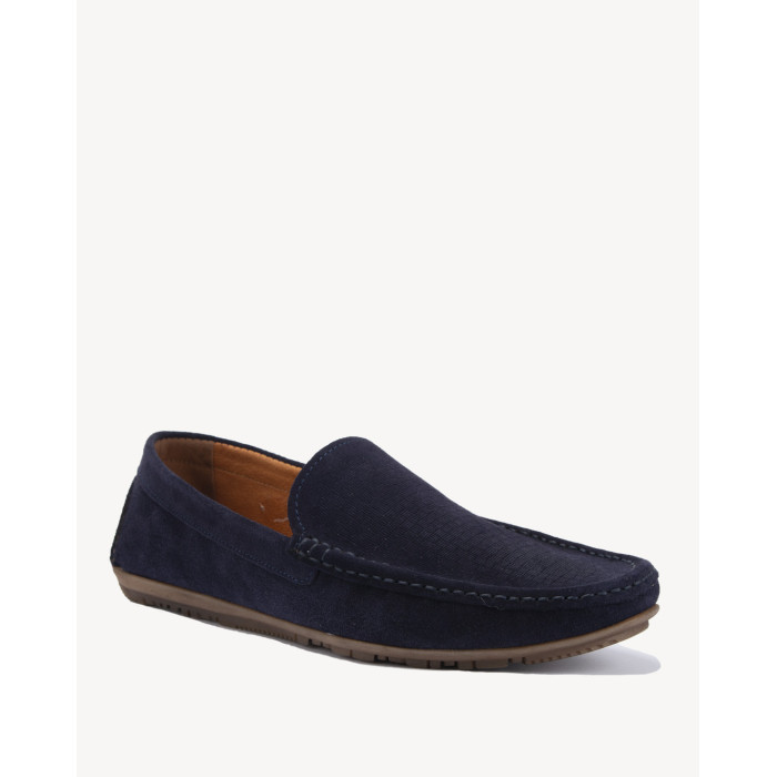Navy blue moccasins for men velour leather