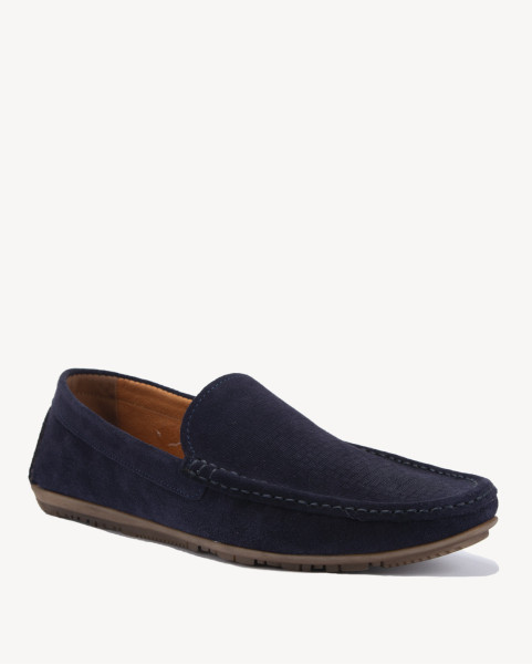 Navy blue moccasins for men velour leather