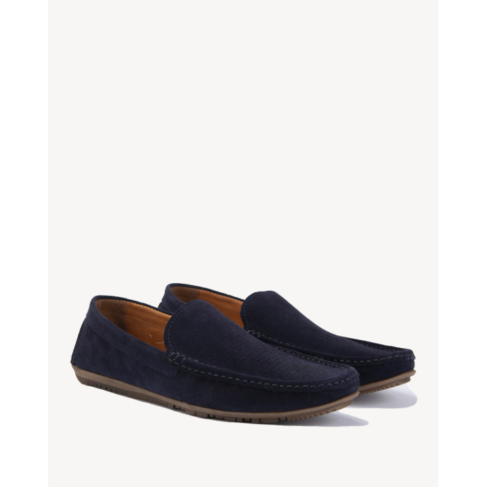 Navy blue moccasins for men velour leather
