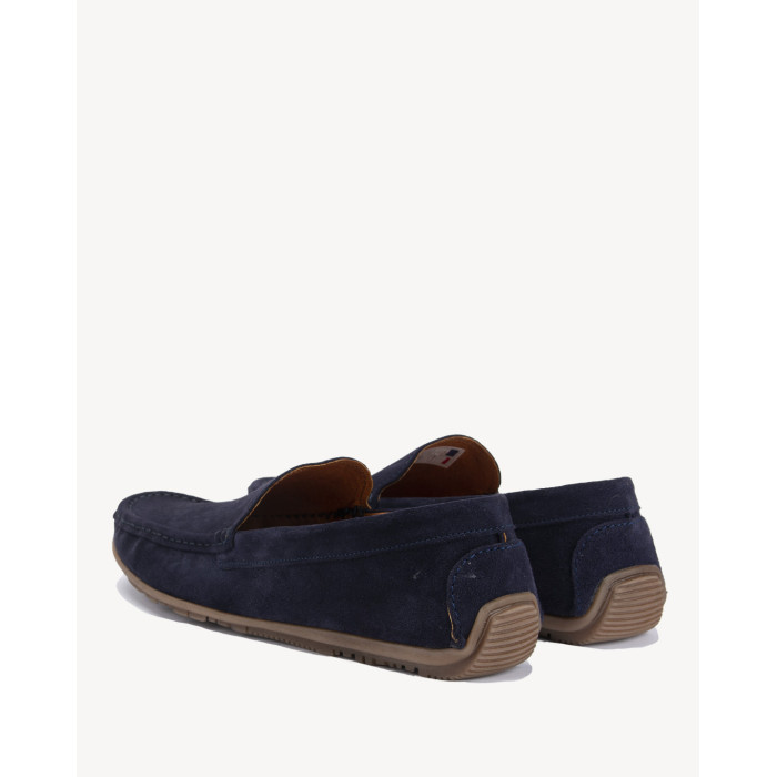 Navy blue moccasins for men velour leather