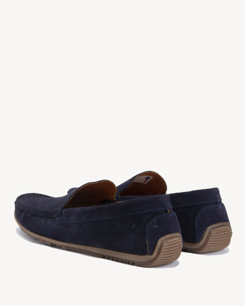 Navy blue moccasins for men velour leather