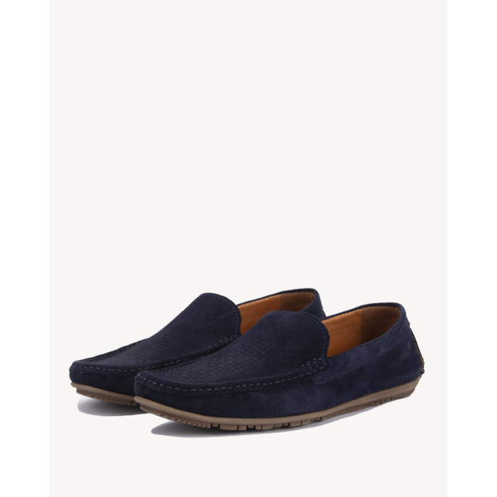 Navy blue moccasins for men velour leather