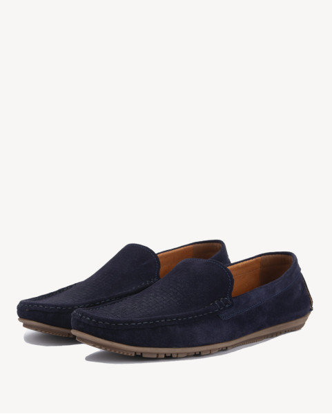 Navy blue moccasins for men velour leather