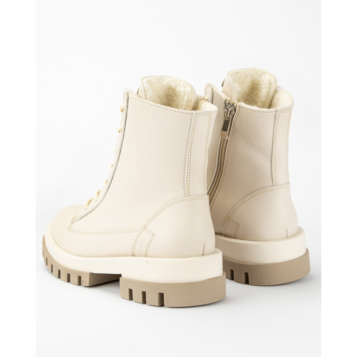 Beige, insulated leather boots on a platform