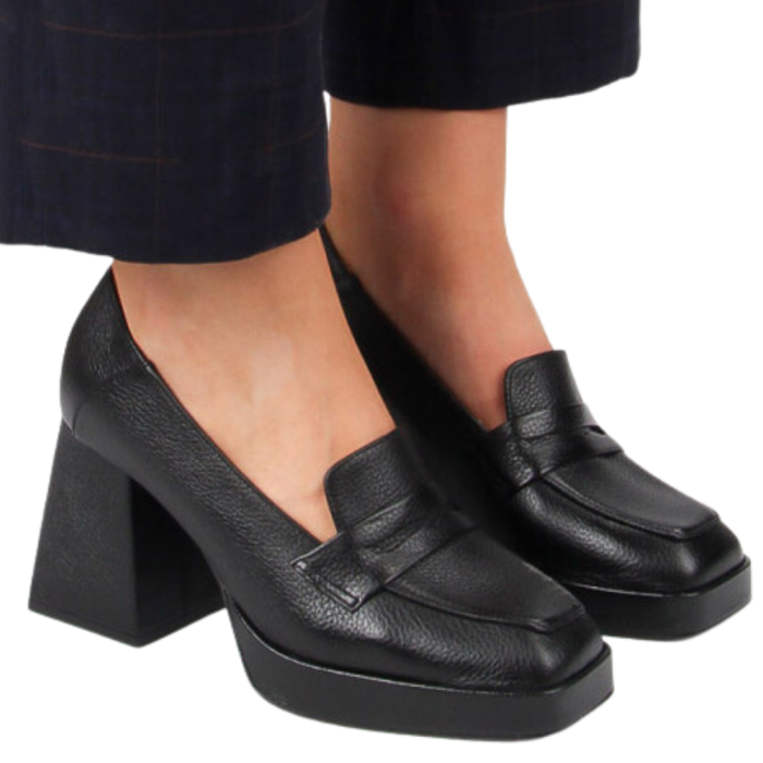 Czarne czółenka skórzane na 8cm klocku