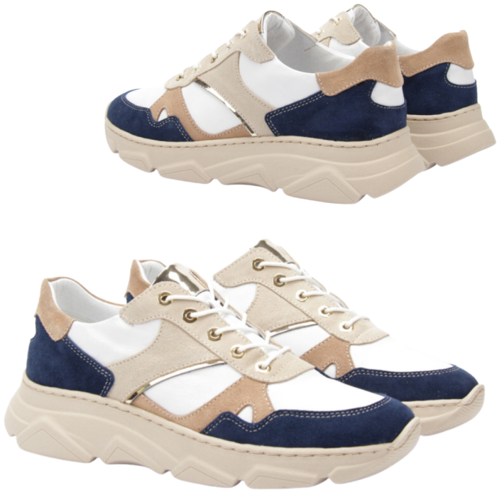 Beige - Navy blue leather sneakers