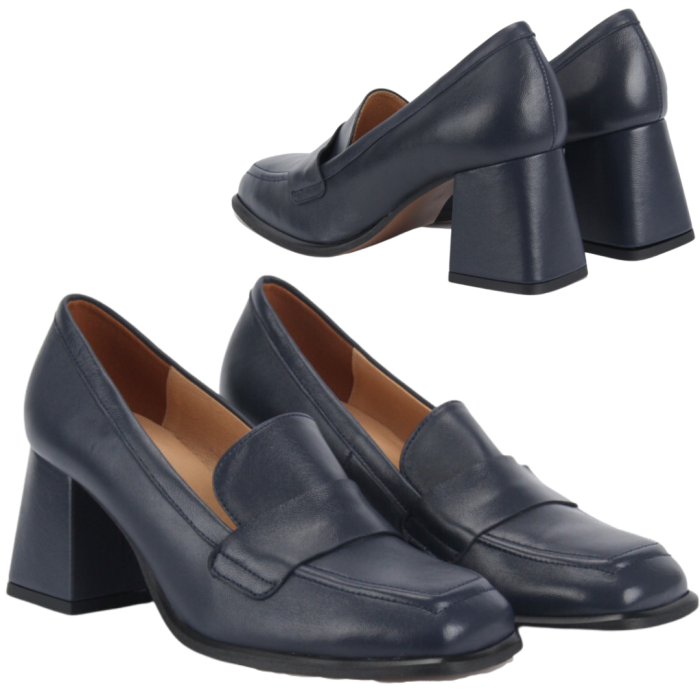 Granatowe czółenka skórzane na 6cm klocku