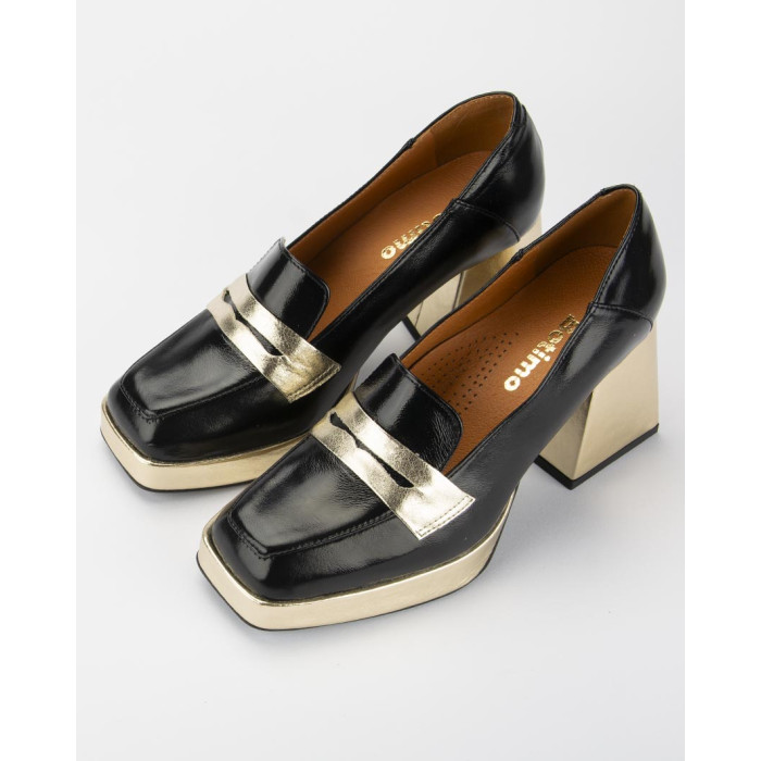 Czarne czółenka skórzane na 8cm klocku