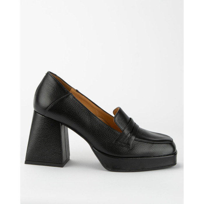 Czarne czółenka skórzane na 8cm klocku