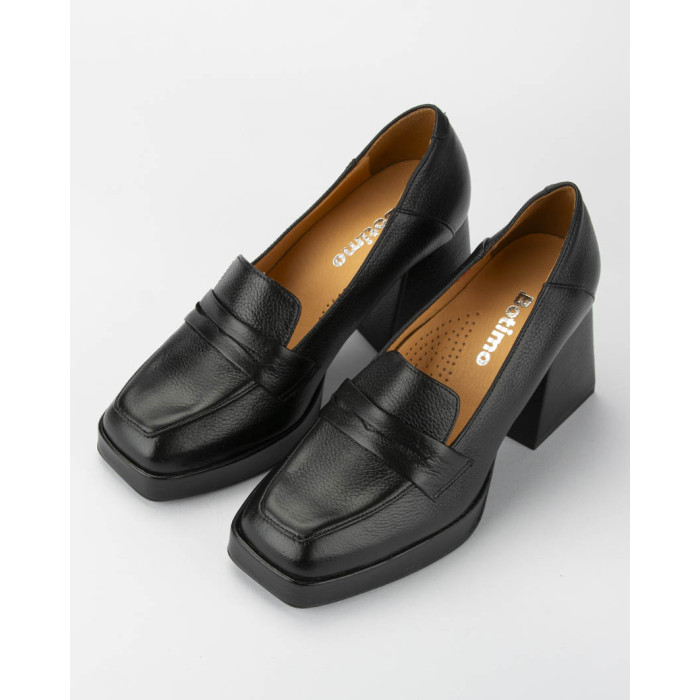 Czarne czółenka skórzane na 8cm klocku