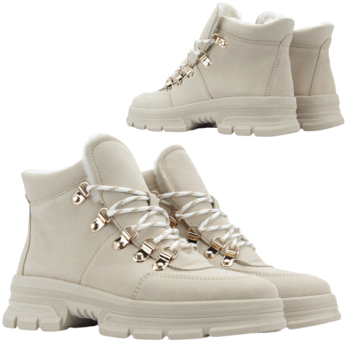 Beżowe botki skórzane