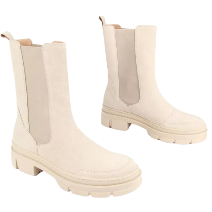 Beige heeled boots velour leather