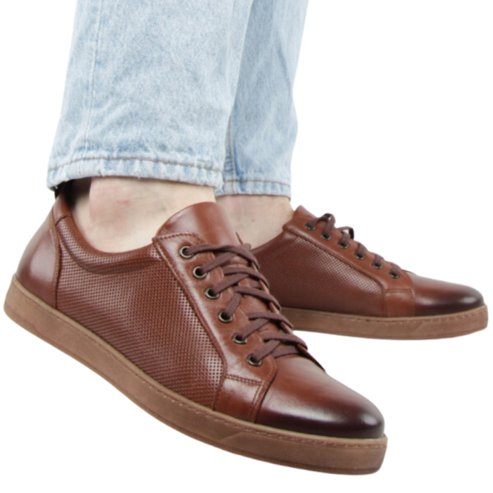 Brązowe trampki męskie skóra lico