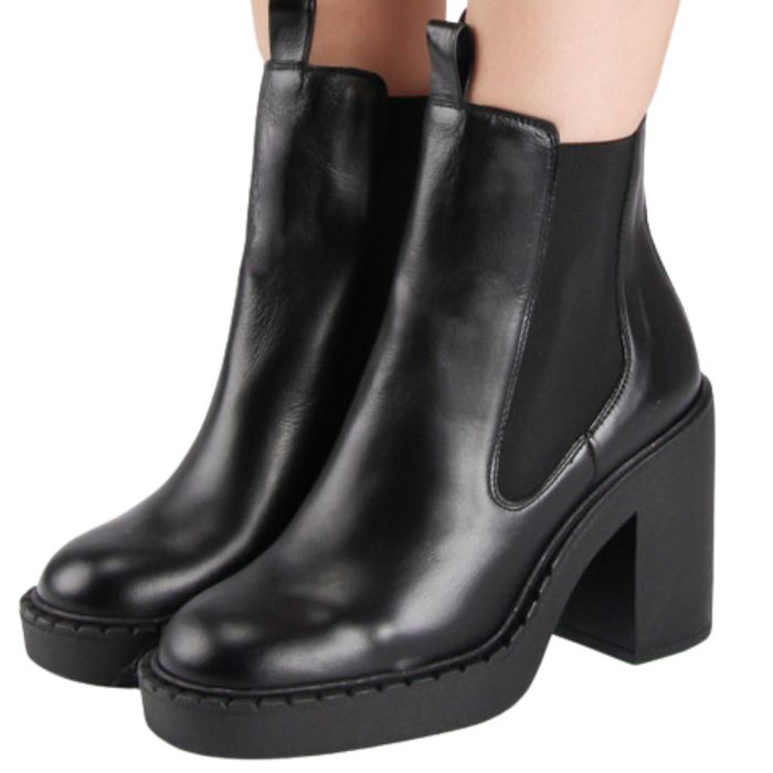 Czarne botki na obcasie ze skóry naturalnej BOTIMO