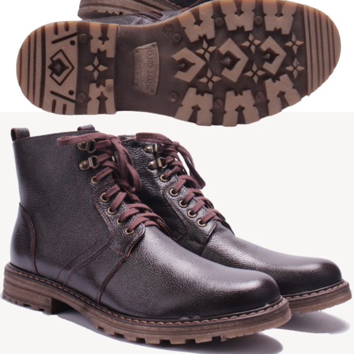 Brązowe Kozaki Męskie skóra licowa