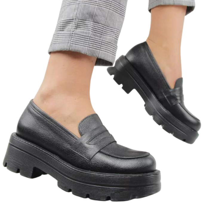 Czarne mokasyny na 5 cm platformie